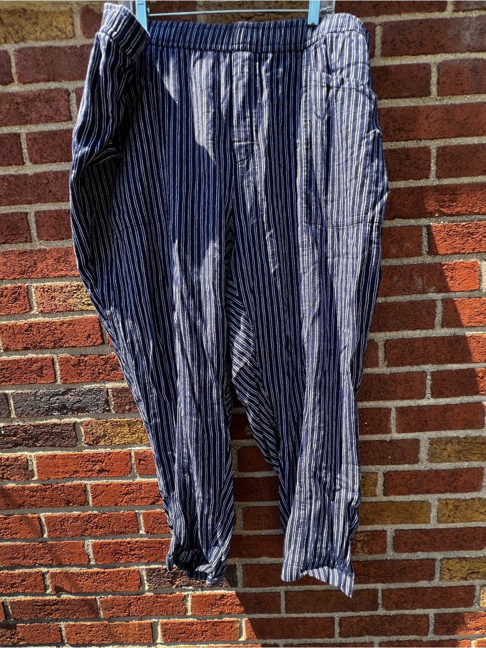 Old Navy Women's Size 3X ~ Blue Striped High-Waisted Cropped Linen-Blend Pants